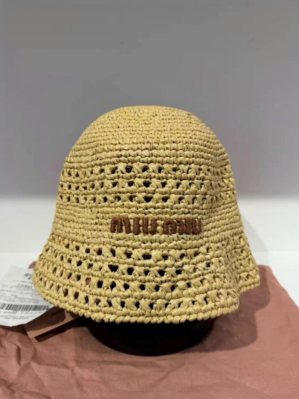 Miu Miu Open Weave Raffia Bucket Hat